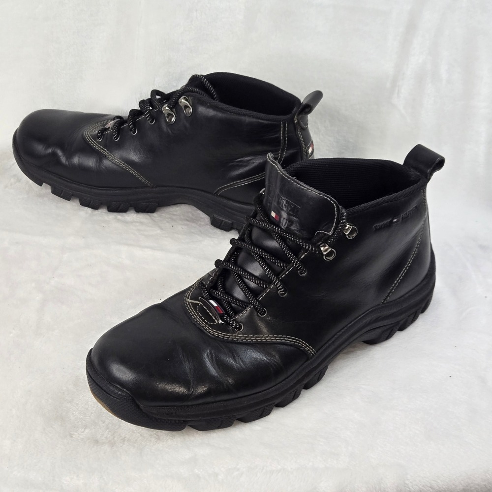 Vintage Tommy Hilfiger Men's Black Leather Mid Top Hiking Boots M14684 Size 10M